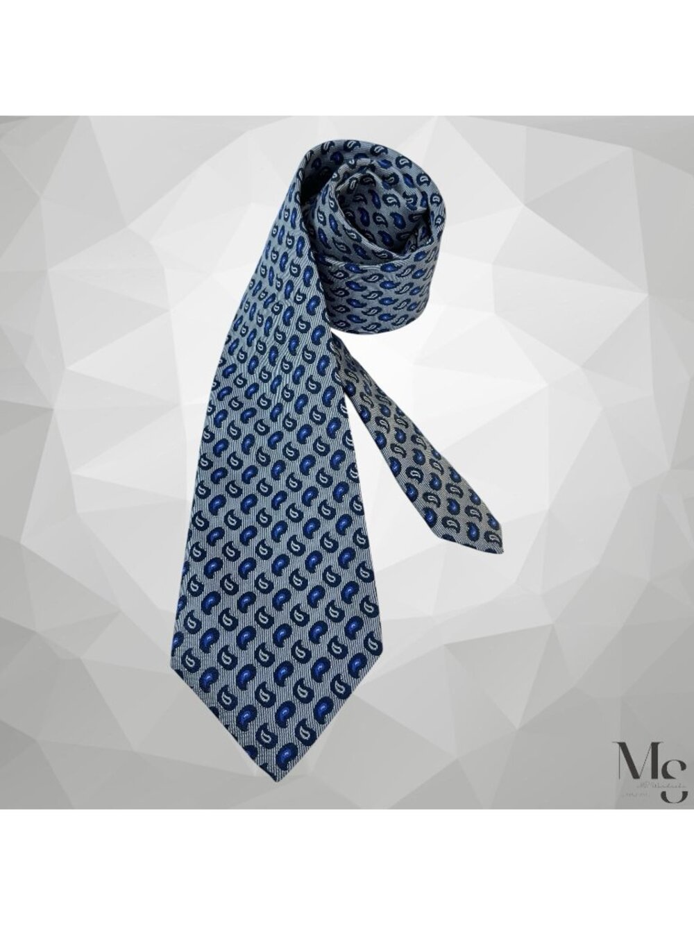TURNBULL & ASSER Gray Blue Paisley Silk Tie Hand Made In England 58’’-3.5" EUC